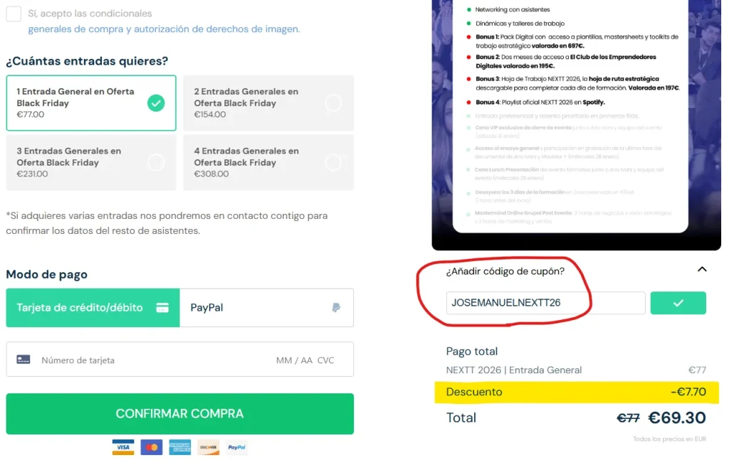 Código descuento NEXTT Entrada General
