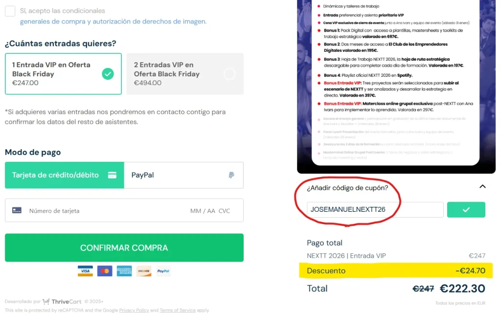 Código descuento NEXTT Entrada VIP